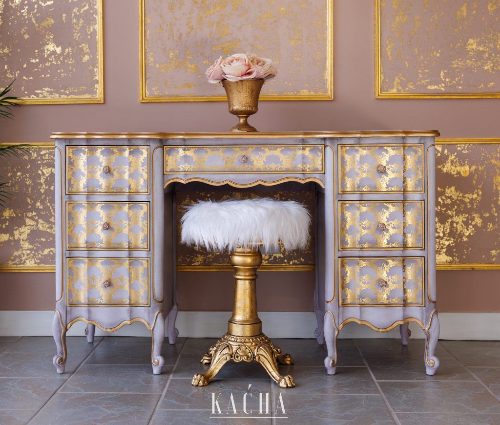 golden dressing table Luxury Gold Mirrored Dressing Table With Drawers main image 0