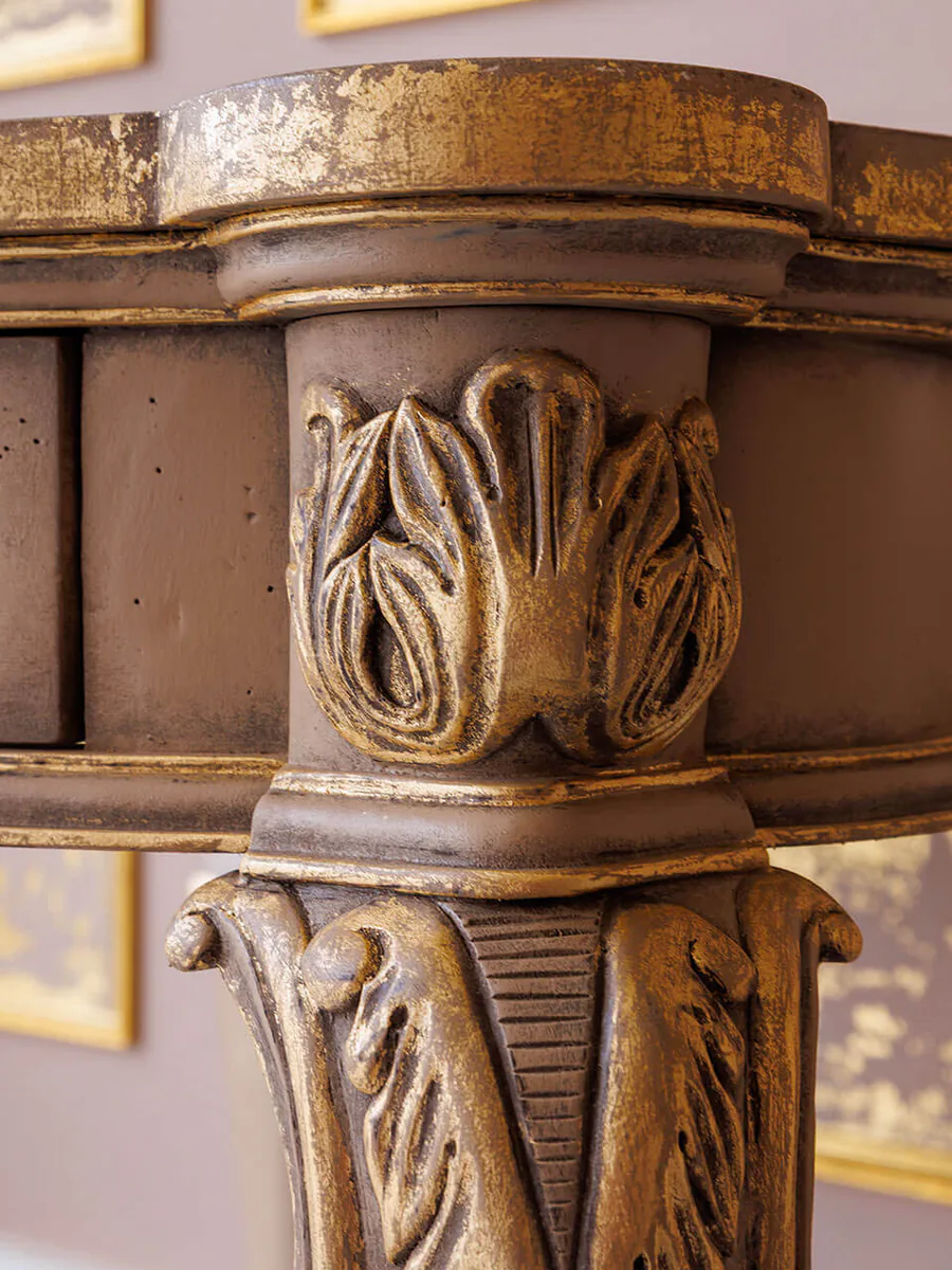 Gold leaf gilding on aged Kacha furniture