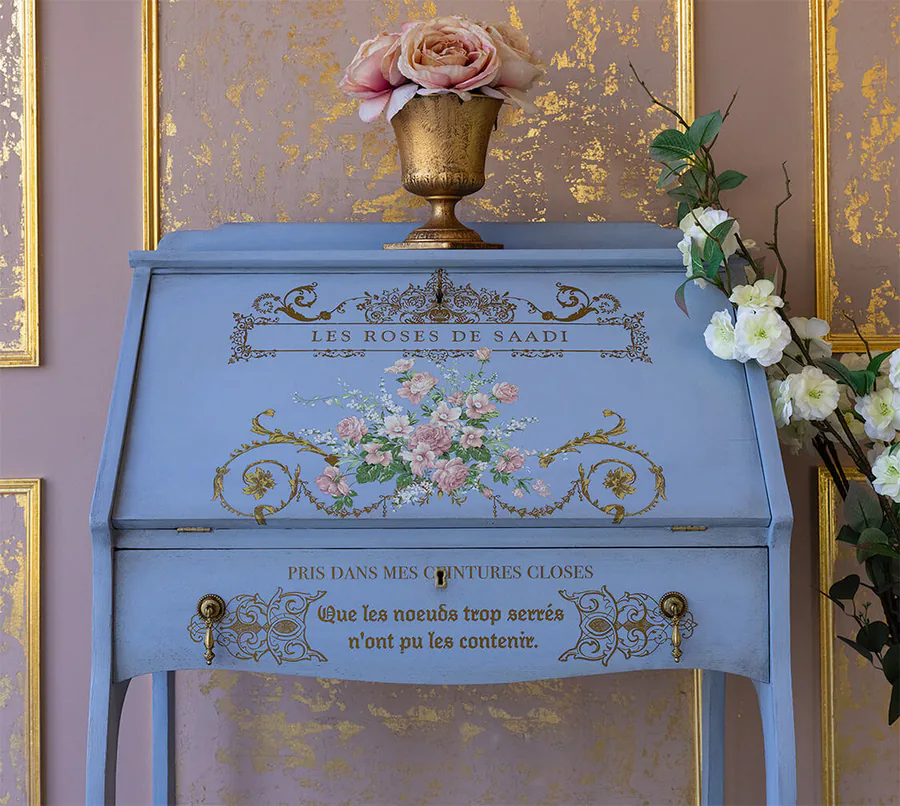Les Roses transfer on royal blue Belgrade custom paint mix
